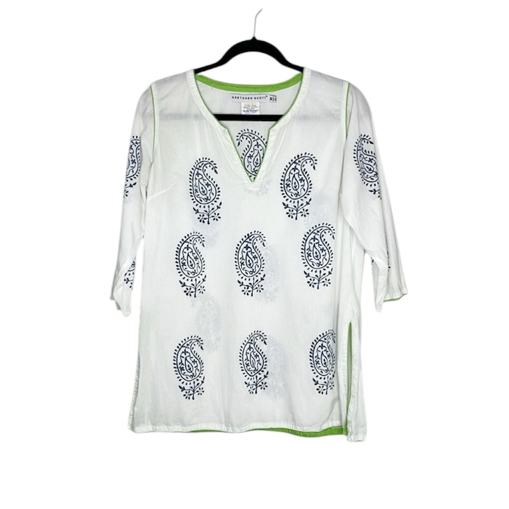 Gretchen Scott Paisley Print white tunic top size medium